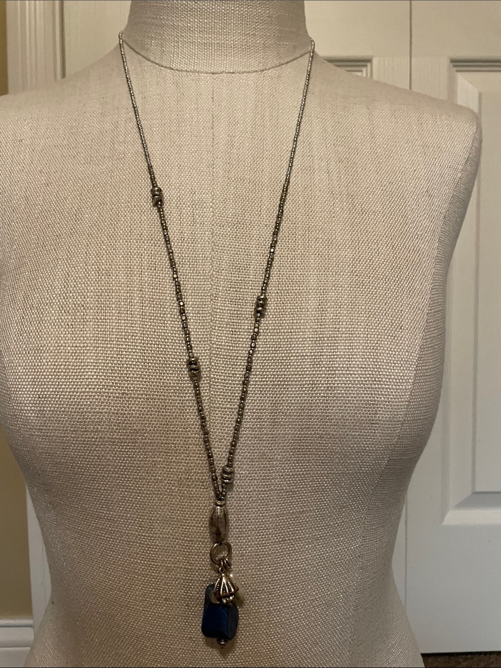 J. Jill Silver-Tone Long Necklace with Blue Pendant